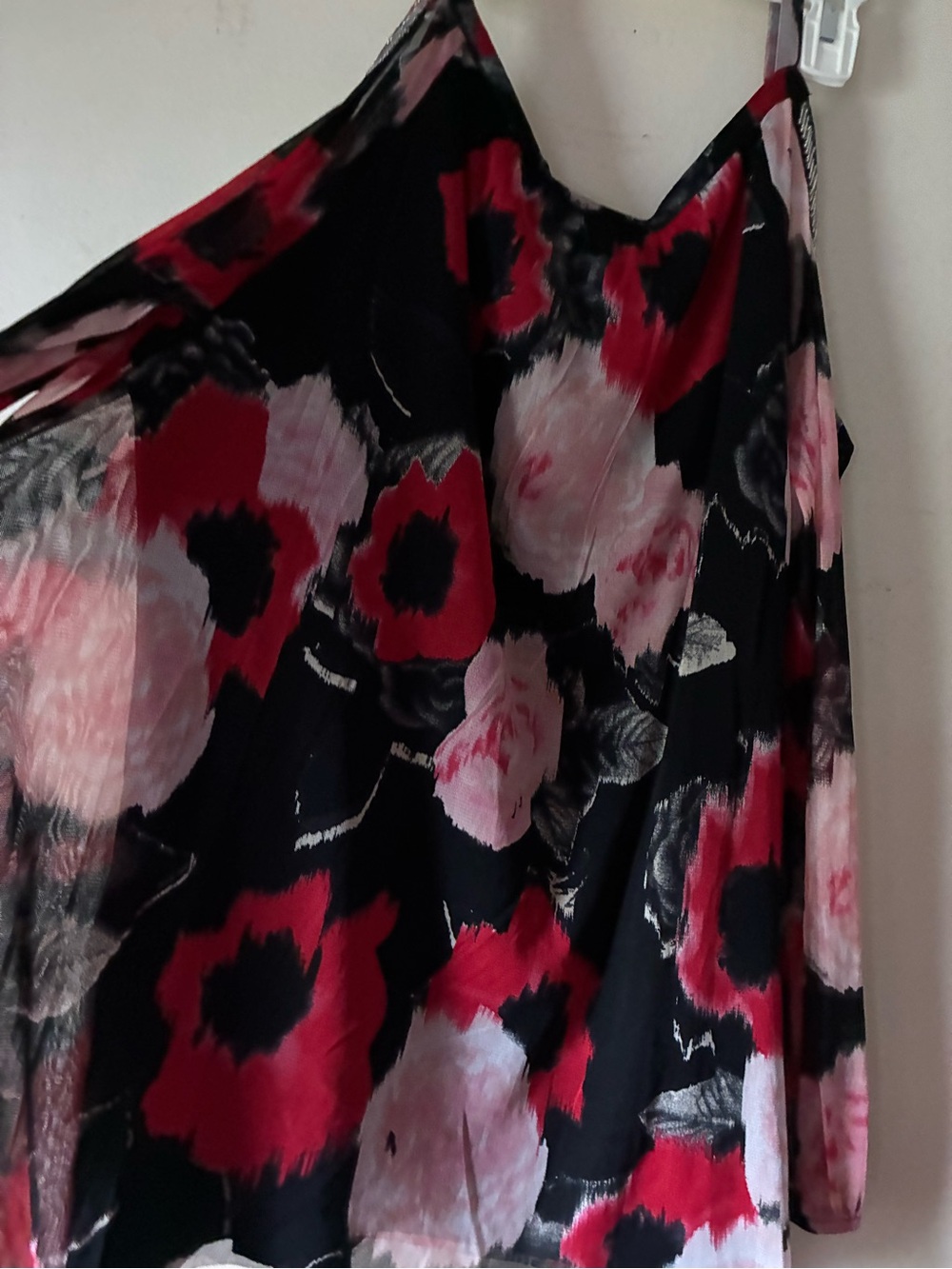 INC International Concepts Red Black Pink Printed Halter Top with Silver Chain